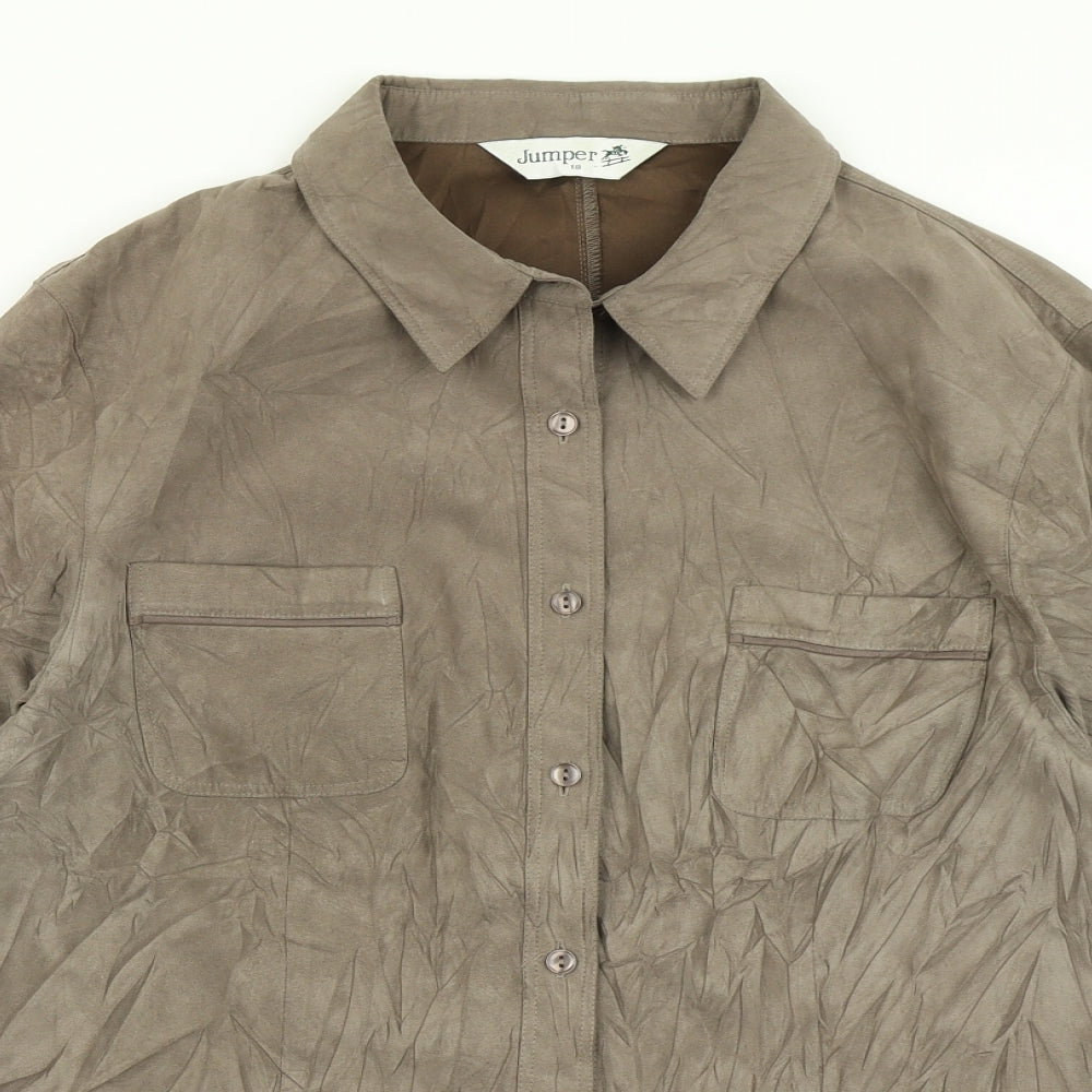 Womens UK Size 18 Jumper Brown Basic Button-Up