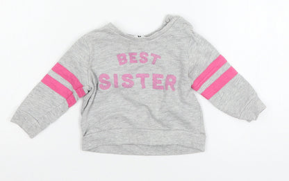 Very Girls Grey Striped Jersey Pullover Jumper Size 9-12 Months  - Best Sister