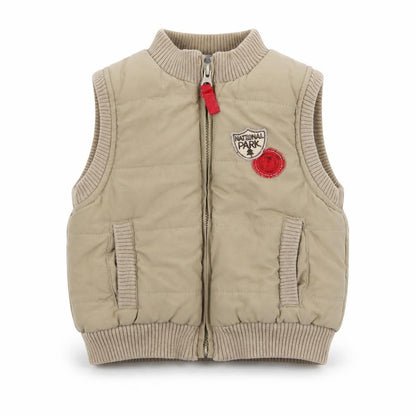 Front view of adams kids boys’ green gilet coat, size 6-9, months