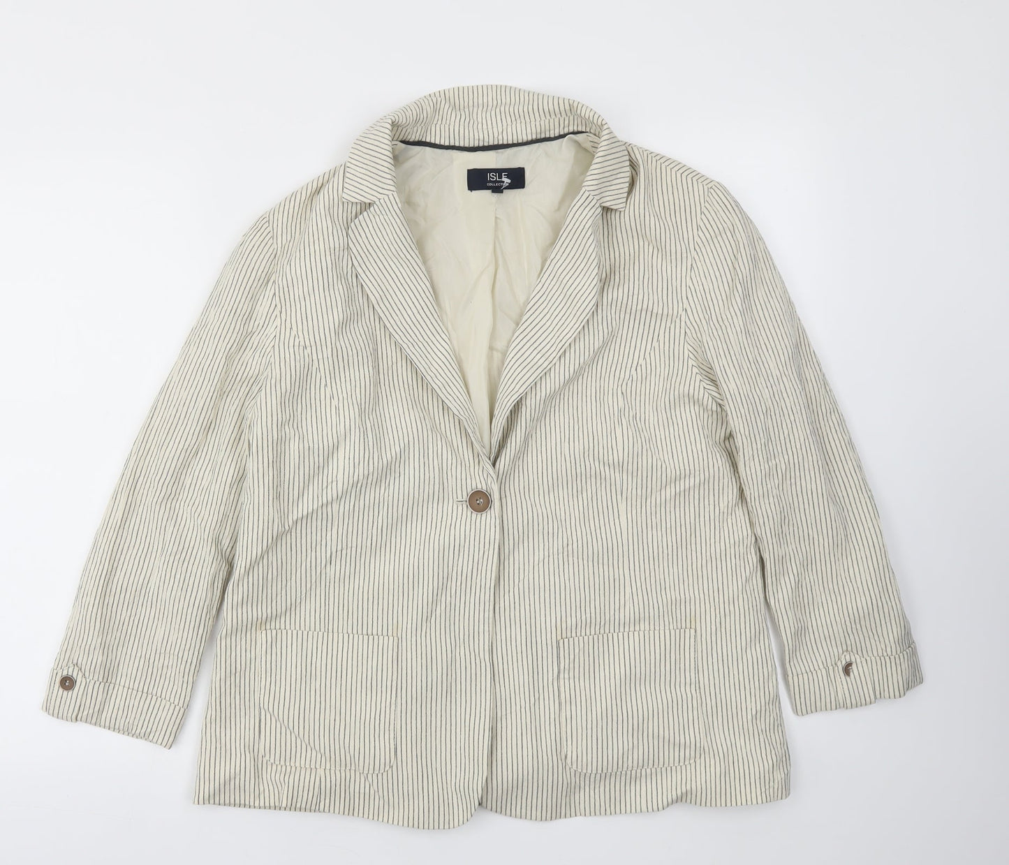 ISLE  Womens Beige Striped  Jacket Blazer Size 14