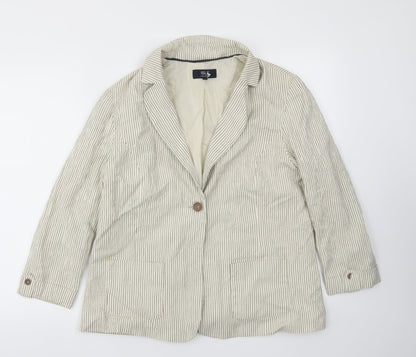ISLE  Womens Beige Striped  Jacket Blazer Size 14