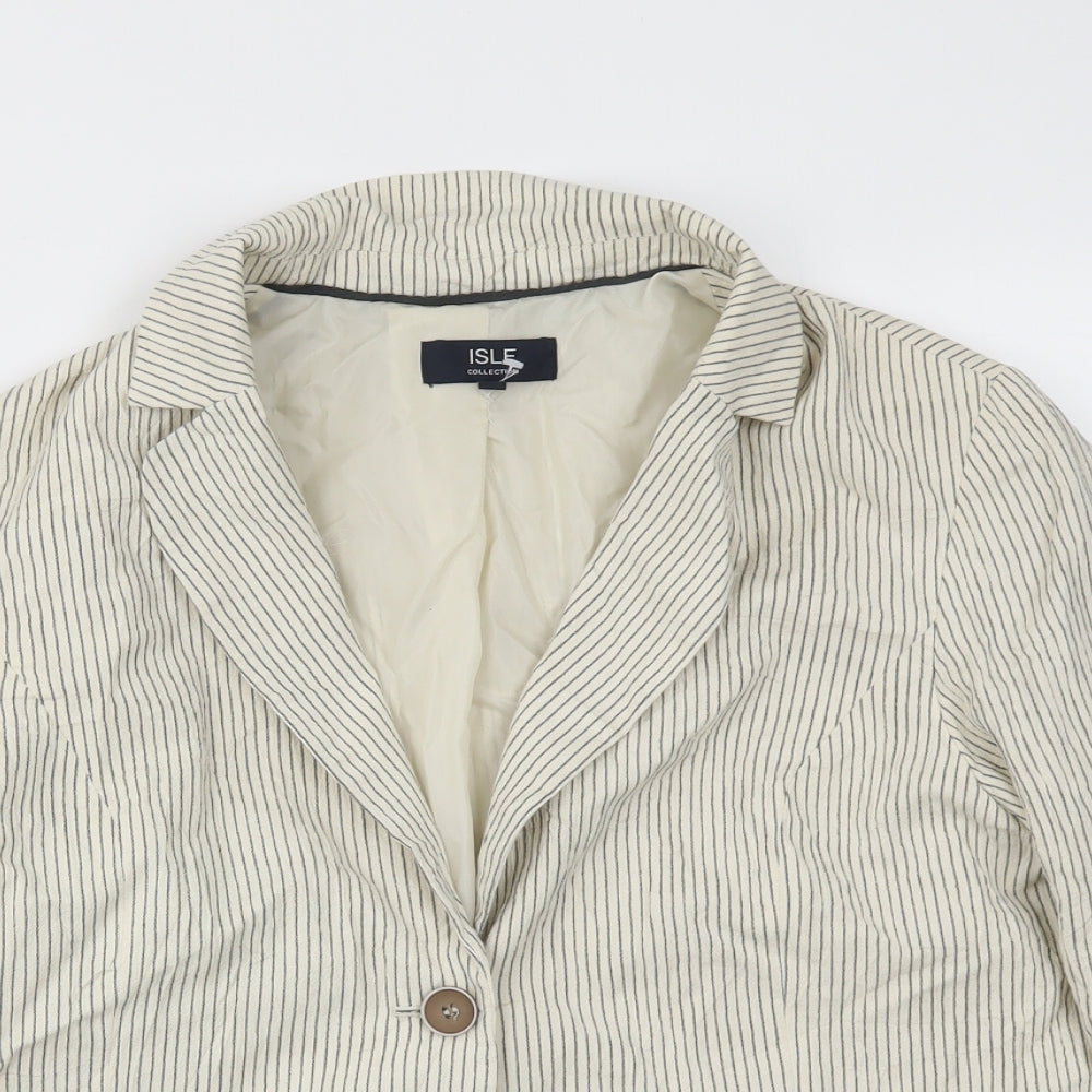 ISLE  Womens Beige Striped  Jacket Blazer Size 14