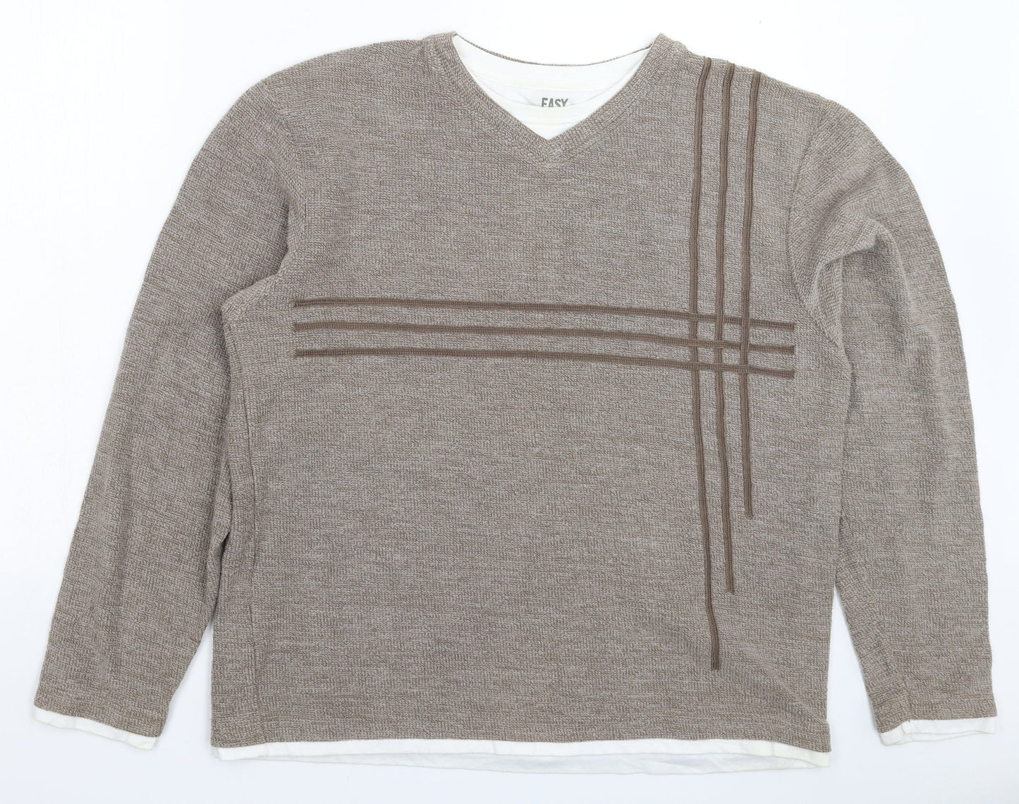 Easy Mens Grey Striped Knit Pullover Jumper Size 2XL