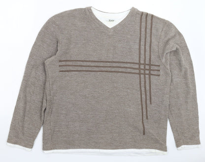 Easy Mens Grey Striped Knit Pullover Jumper Size 2XL