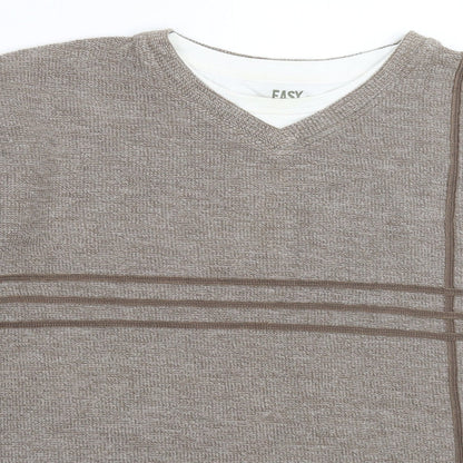 Easy Mens Grey Striped Knit Pullover Jumper Size 2XL