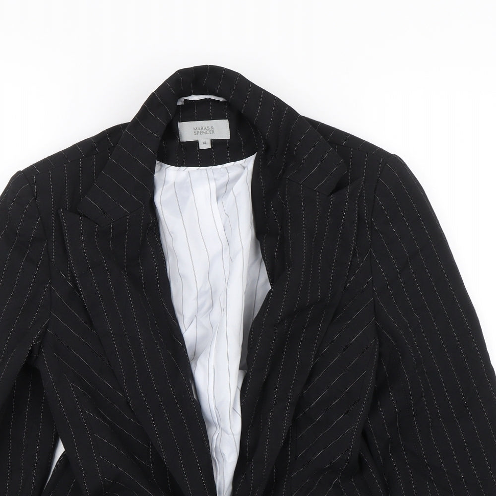 M&S Womens Black Striped  Jacket Suit Size 14