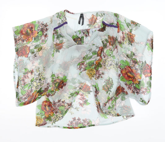 Influence Womens Blue Floral  Wrap Jumper Size 8