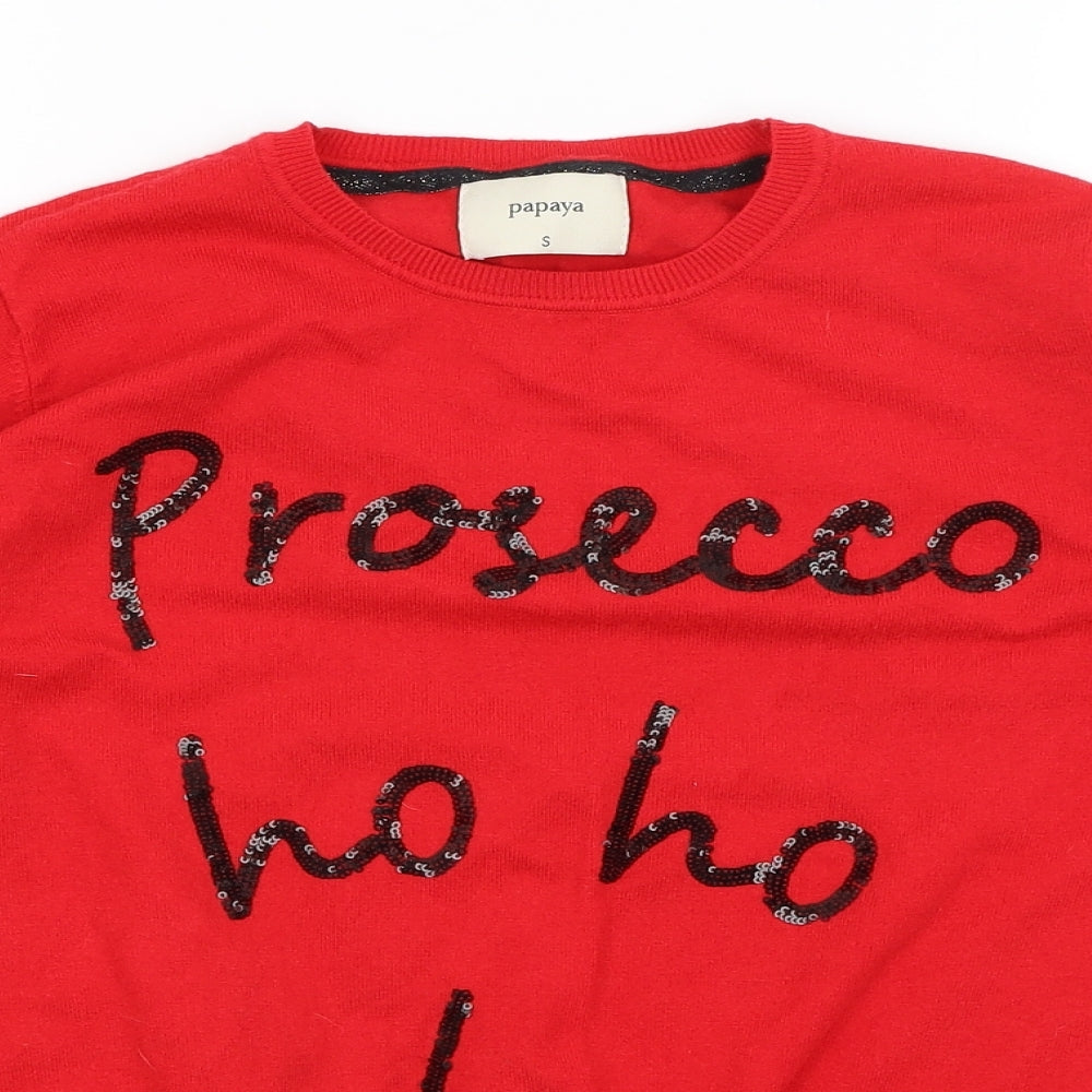 Womens UK Size S Papaya Red Pullover Jumper