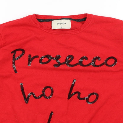 Womens UK Size S Papaya Red Pullover Jumper