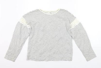 M&Co Girls White Striped  Pullover Jumper Size 12-13 Years