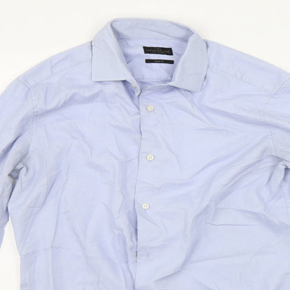 Mens UK Size 15 NEXT Blue  Button-Up Long Sleeve Casual Shirt