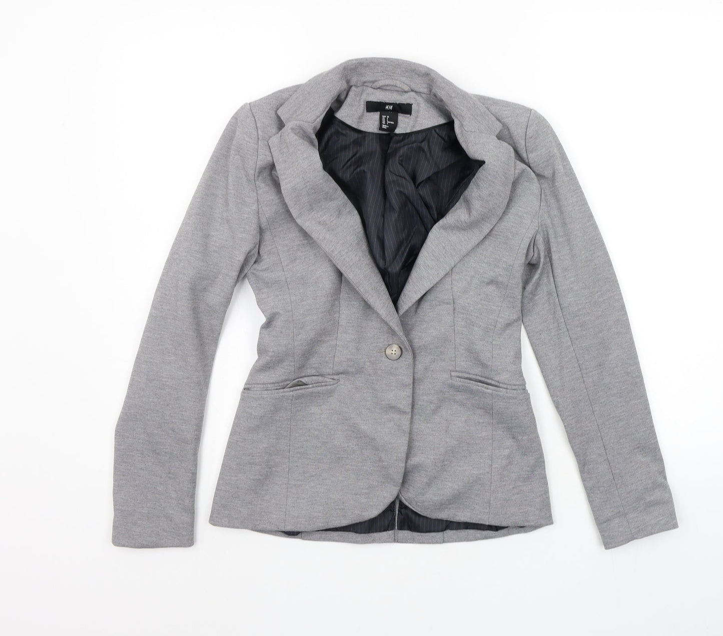 H&M Womens Grey Striped  Jacket Suit Jacket Size 6