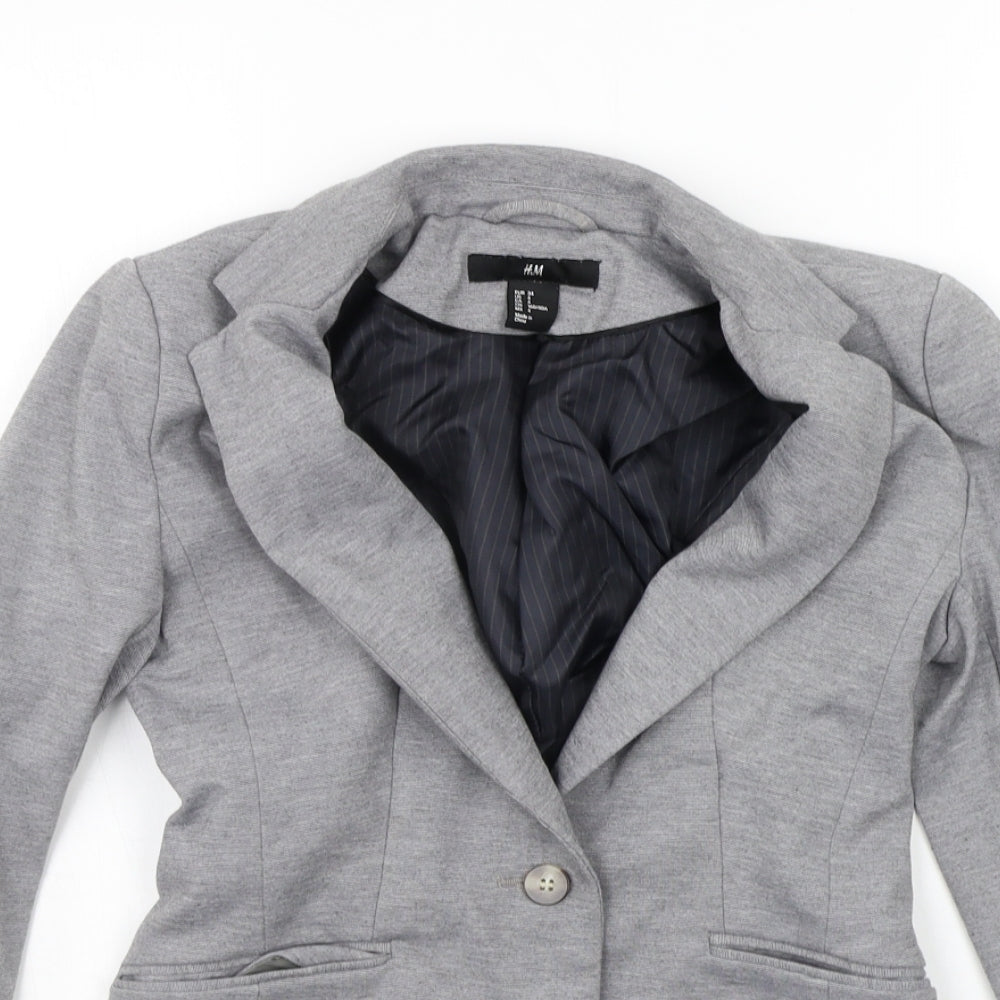 H&M Womens Grey Striped  Jacket Suit Jacket Size 6