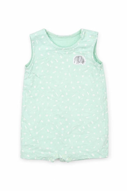 Front view of Next girls’ green polka dot babygrow one-piece, size 3-6, months