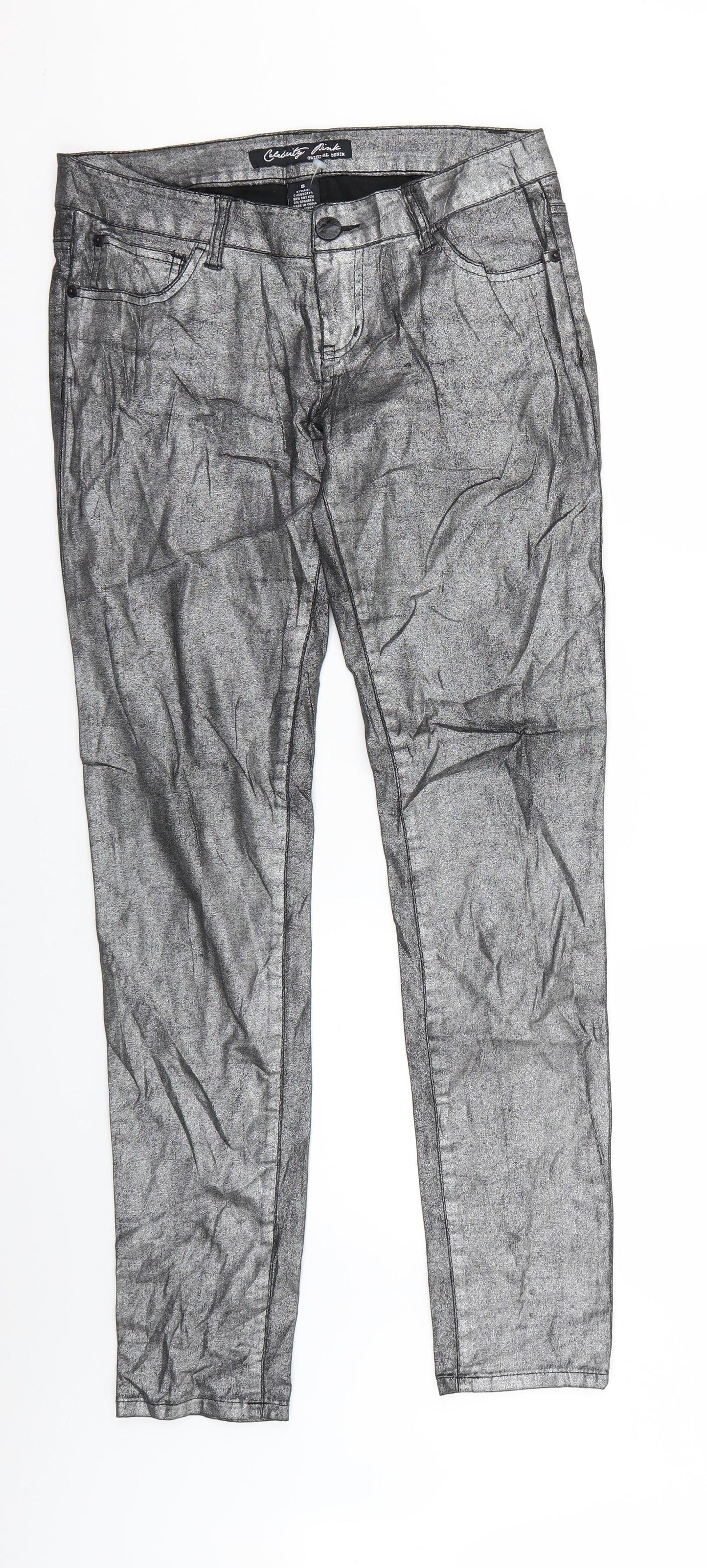 Womens UK Size 4 Celebrity Pink Regular Fit Skinny Silver Jeans