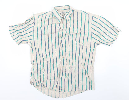 Aviator Mens Beige Striped   Button-Up Size L