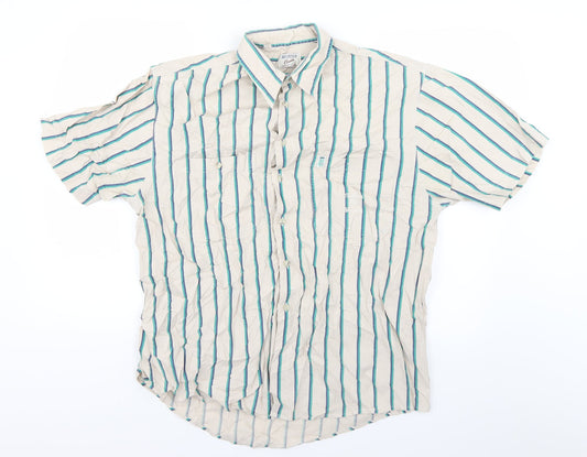 Aviator Mens Beige Striped   Button-Up Size L