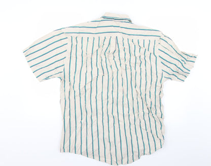 Aviator Mens Beige Striped   Button-Up Size L
