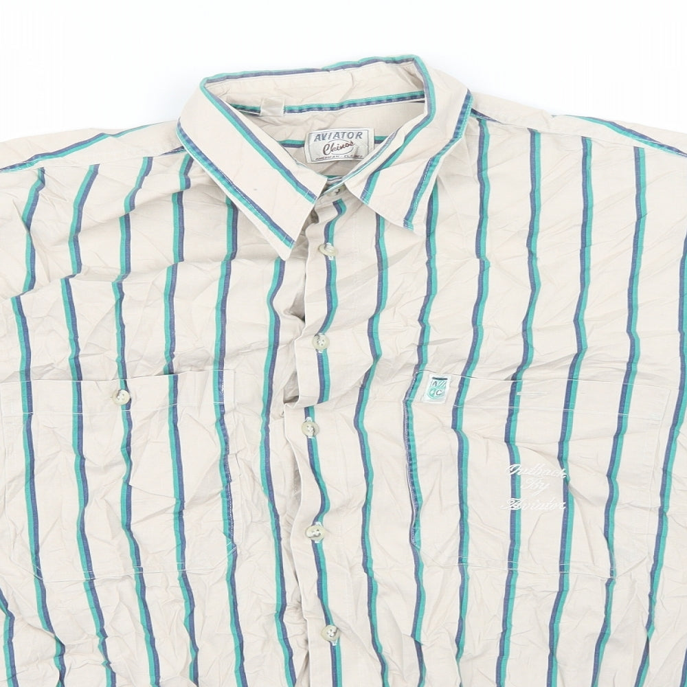 Aviator Mens Beige Striped   Button-Up Size L