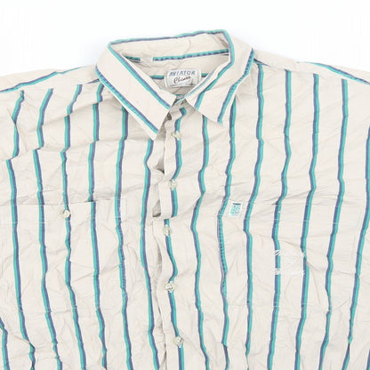 Aviator Mens Beige Striped   Button-Up Size L