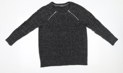 M&S Womens Grey   Pullover Jumper Size M  - zip details