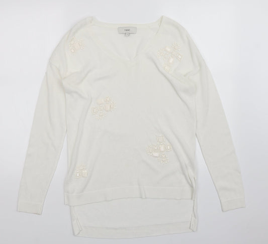 Womens UK Size 8 NEXT White Pullover Jumper