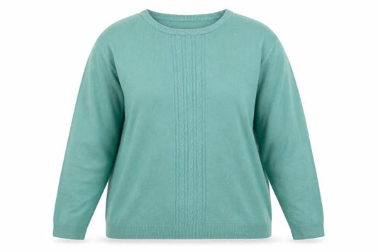 Front view of pure & Natural women’s green jumper, size UK 14