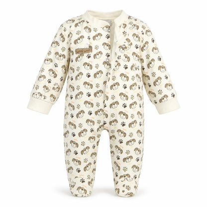 Front view of Mini Mints boys’ multicoloured animal print one-piece, size 3-6, months