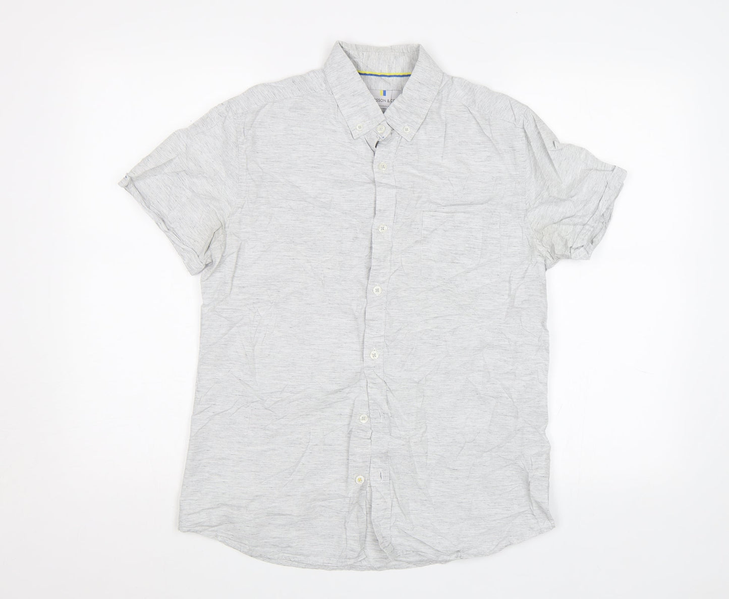 Mens UK Size S Larsson & Co Beige  Button-Up Short Sleeve Casual Shirt
