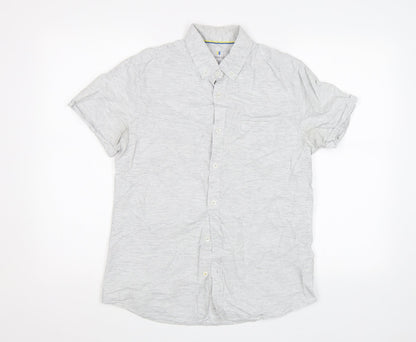 Mens UK Size S Larsson & Co Beige  Button-Up Short Sleeve Casual Shirt