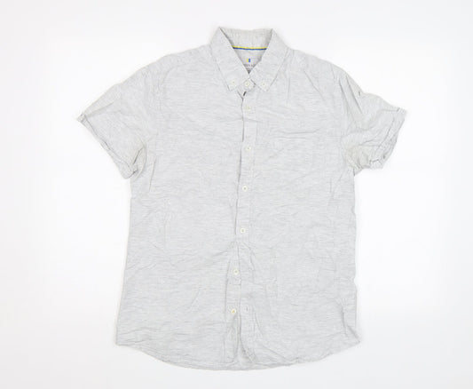 Mens UK Size S Larsson & Co Beige  Button-Up Short Sleeve Casual Shirt