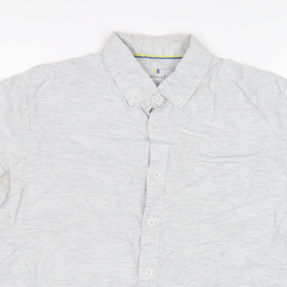 Mens UK Size S Larsson & Co Beige  Button-Up Short Sleeve Casual Shirt