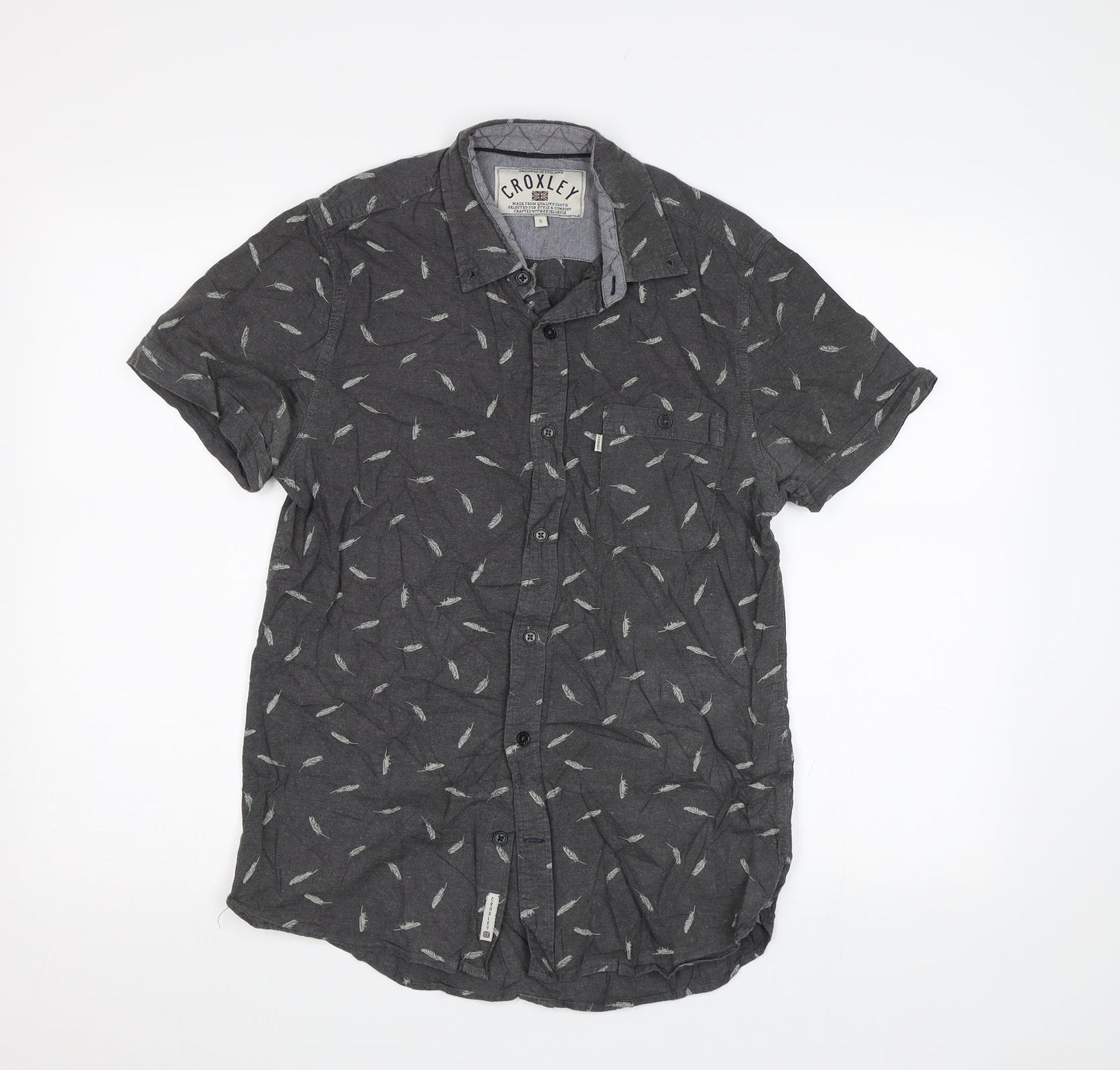 Mens UK Size S Croxley Grey  Button-Up Short Sleeve Casual Shirt