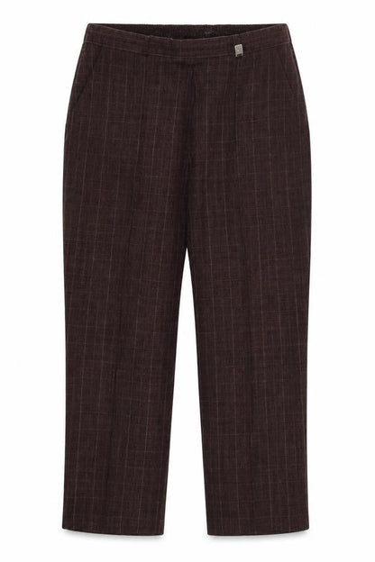 Bonmarché Womens Purple Check Trousers Size 16 L25 in - Elastic Waist Band