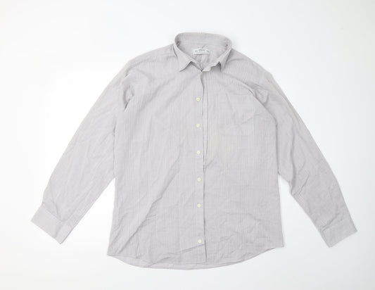 Mens UK Size 15.5 M&S Grey  Button-Up Long Sleeve Casual Shirt