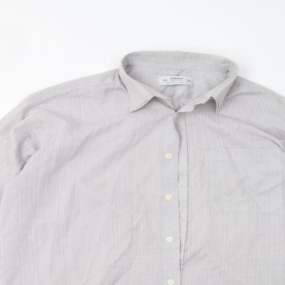 Mens UK Size 15.5 M&S Grey  Button-Up Long Sleeve Casual Shirt