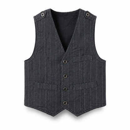 Front view of Next boys’ blue striped gilet waistcoat, size 4, years
