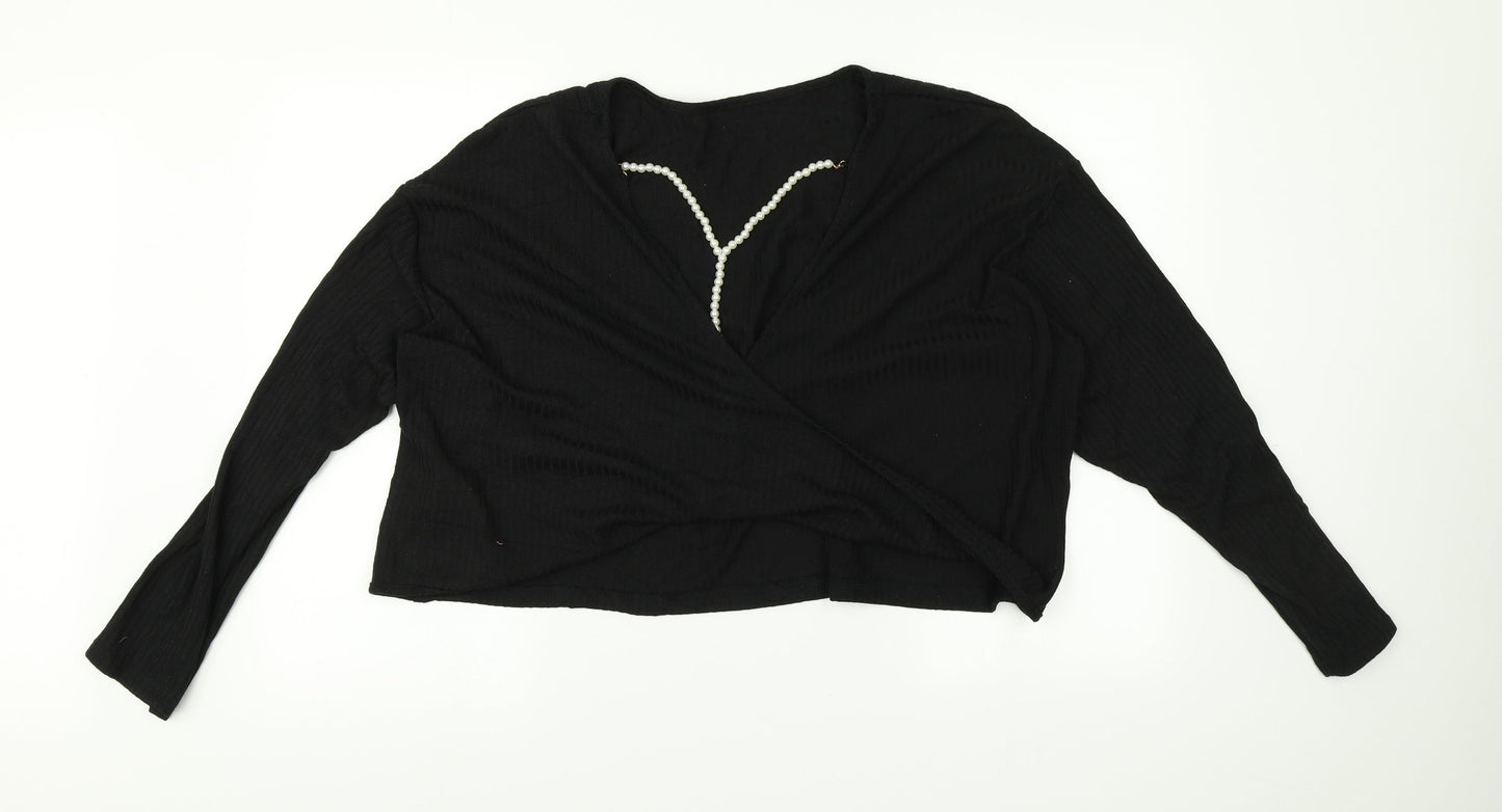 SheIn Womens Black   Basic T-Shirt Size L  - pearls on front