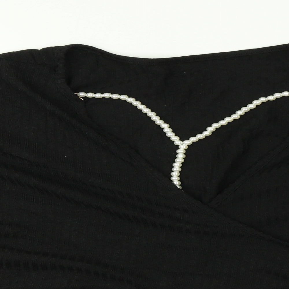 SheIn Womens Black   Basic T-Shirt Size L  - pearls on front