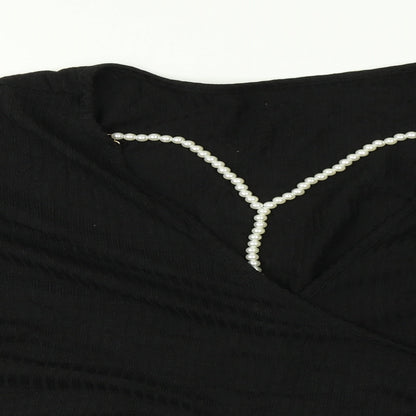 SheIn Womens Black   Basic T-Shirt Size L  - pearls on front