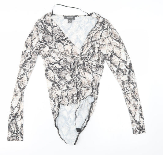 Primark Womens Beige Animal Print  Bodysuit One-Piece Size 6