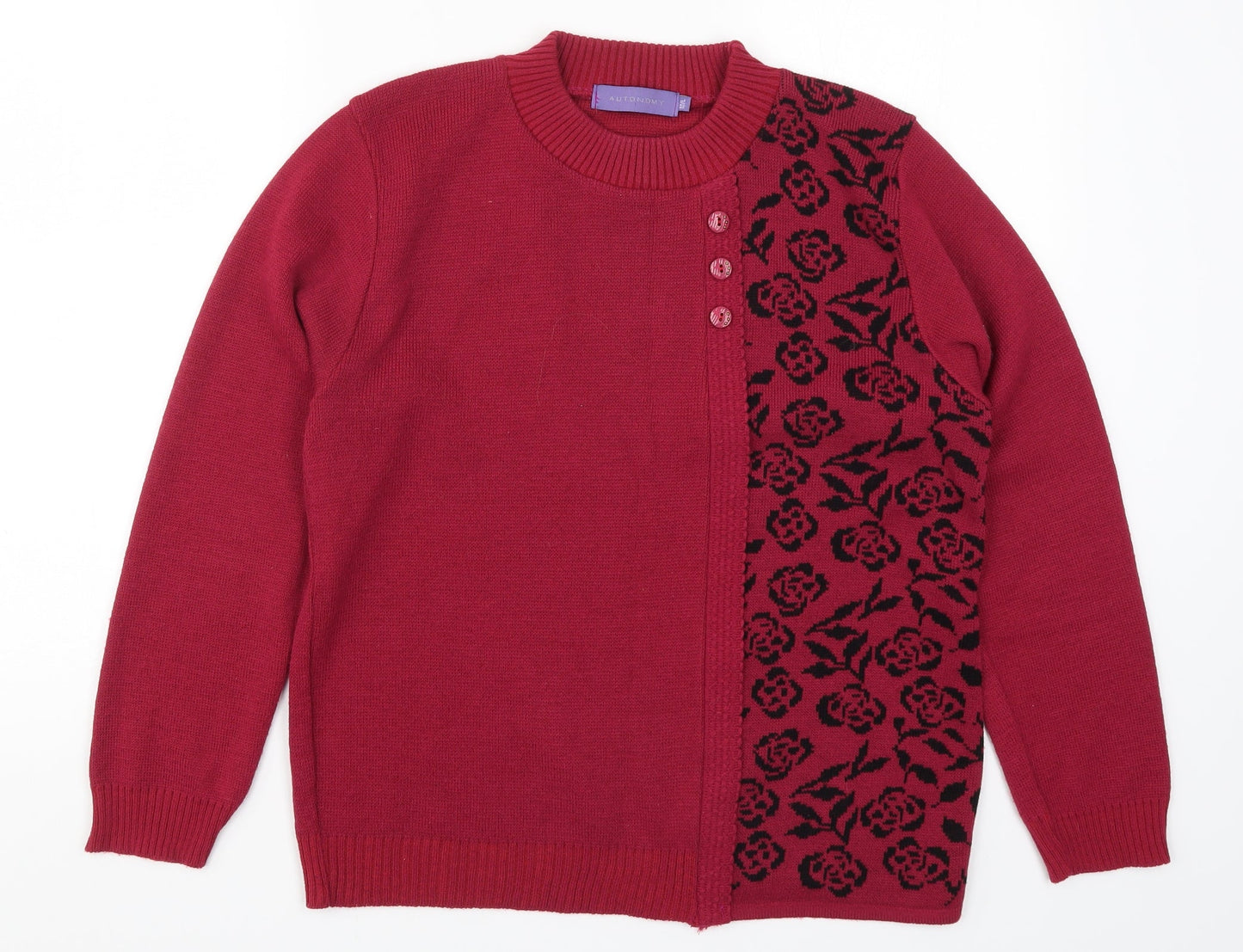 Autonomy Womens Pink Floral Knit Pullover Jumper Size M