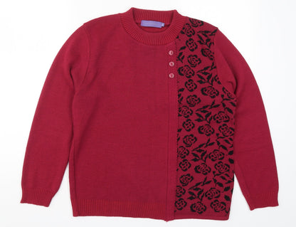 Autonomy Womens Pink Floral Knit Pullover Jumper Size M