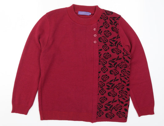 Autonomy Womens Pink Floral Knit Pullover Jumper Size M