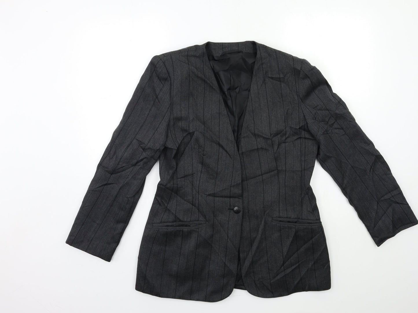 Country Casuals Womens Grey Striped  Jacket Suit Jacket Size 12