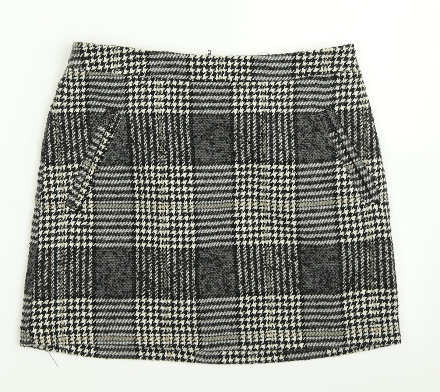 New Look Womens Grey Plaid  A-Line Skirt Size 8