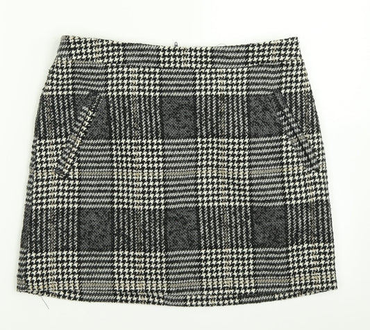 New Look Womens Grey Plaid  A-Line Skirt Size 8