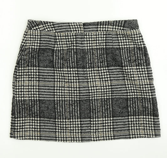 New Look Womens Grey Plaid  A-Line Skirt Size 8