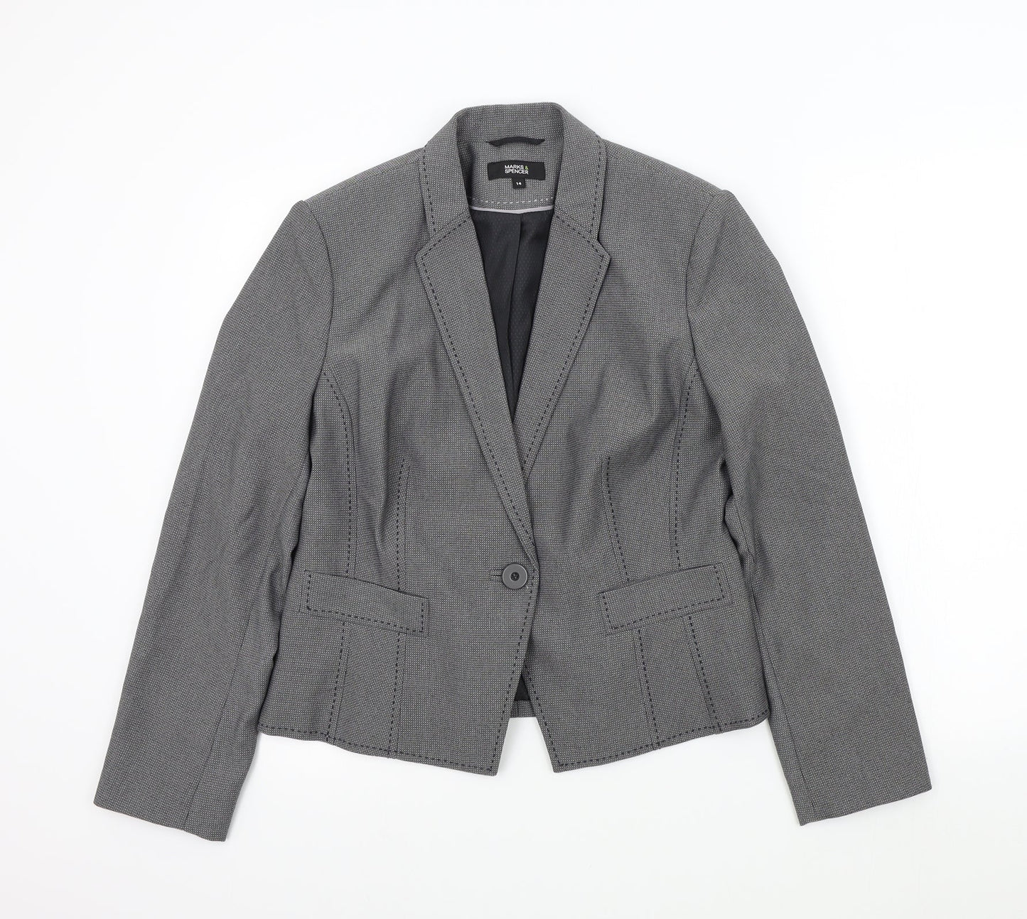 M&S Womens Grey Colourblock  Jacket Blazer Size 14