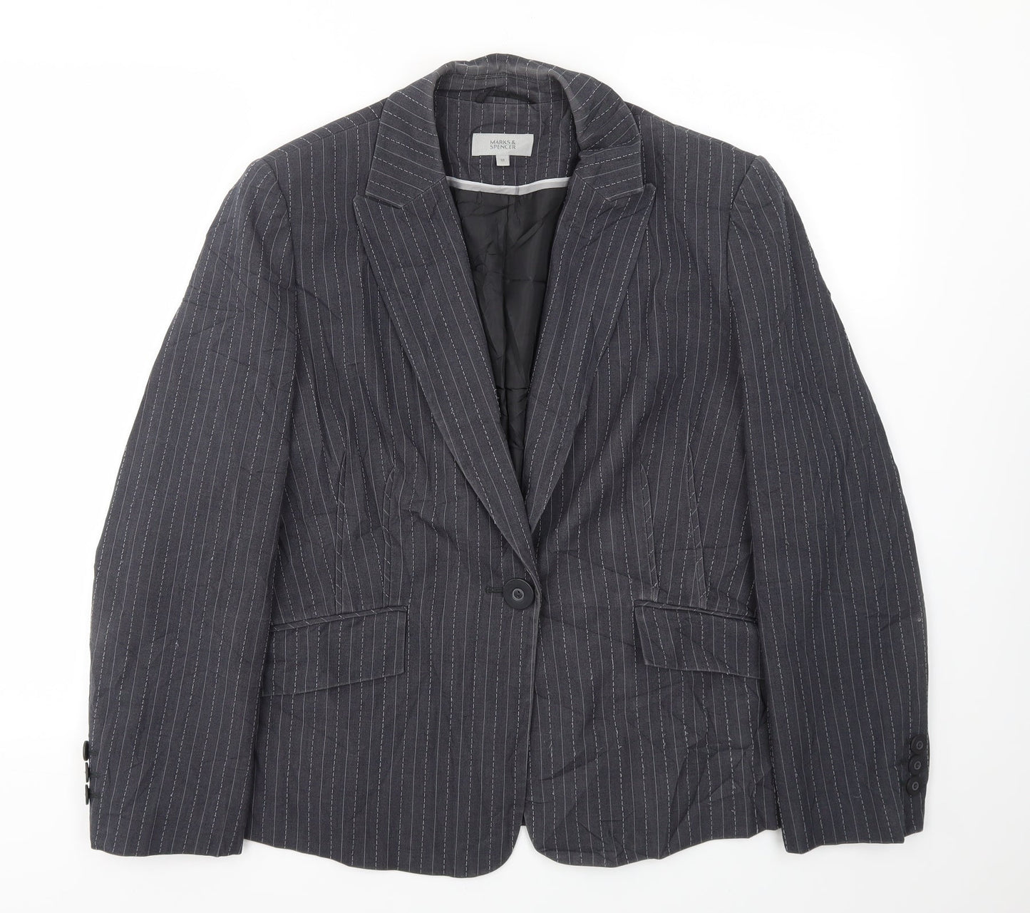 M&S Womens Grey Striped  Jacket Blazer Size 18